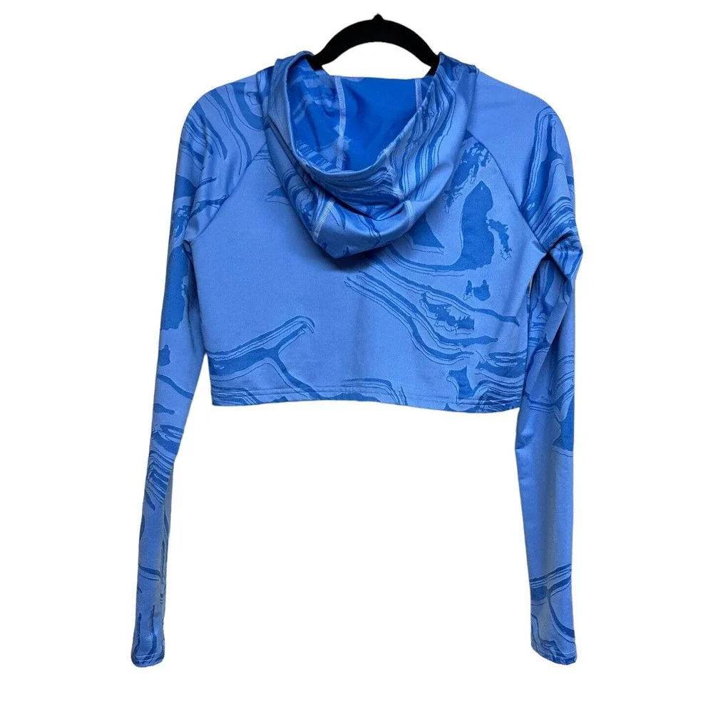 Gymshark Power Pullover Crop Top Blue Swirl Women’s Size XS‎